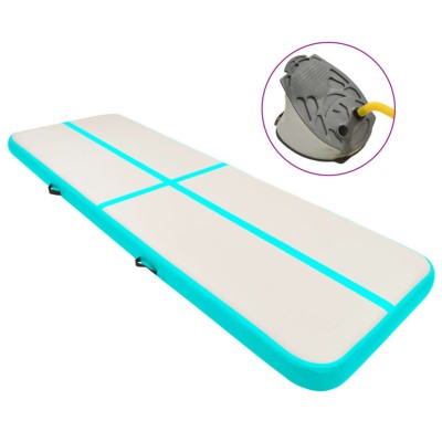 vidaXL Inflatable Gymnastics Mat with Pump 500x100x15 cm PVC Green Exercise 